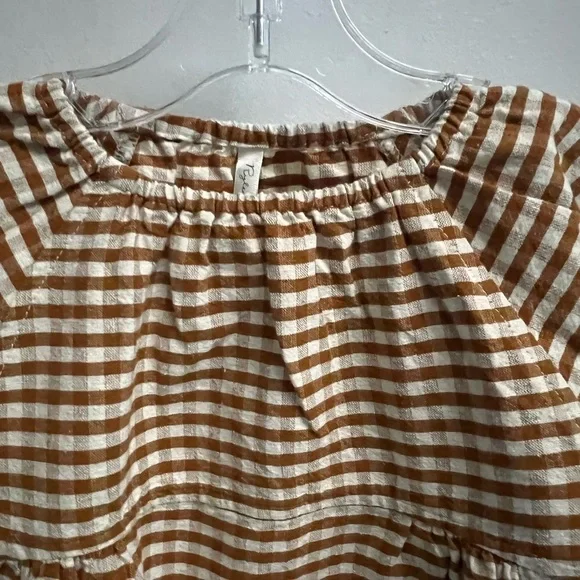 RYLEE + CRU Baby Brown White Gingham Long Sleeve Bubble Onesie Size 12-18 months - Picture 2 of 8